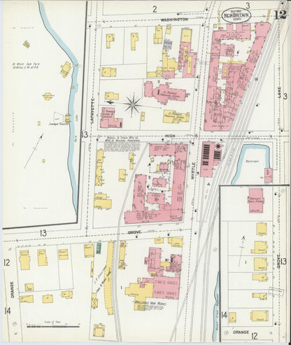 Sanborn Fire Insurance Map from New Britain, Hartford County, Connecticut (1901), Sheet #0012 - Complete Map Set gallery image, historic Sanborn map, vintage wall art, Connecticut Connecticut