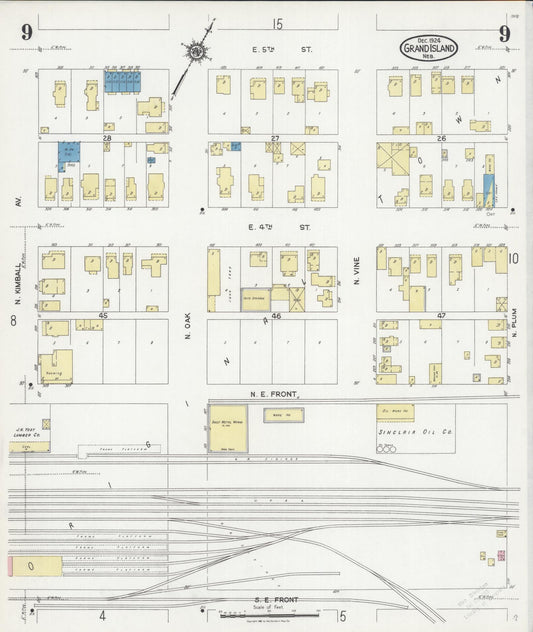 Sanborn Fire Insurance Map from Grand Island, Hall County, Nebraska (1924), Sheet #0009 - Historic Sanborn Fire Insurance Map Print, vintage old map wall art, antique decor, genealogy gift, Nebraska Nebraska map