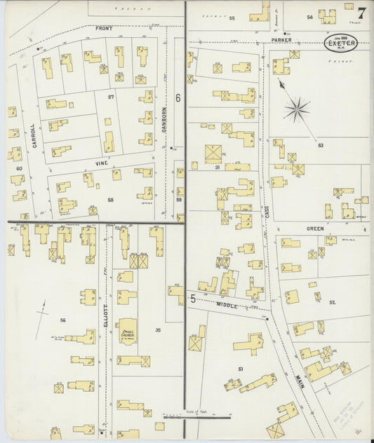 Sanborn Fire Insurance Map from Exeter, Rockingham County, New Hampshire (1898), Sheet #0007 - Historic Sanborn Fire Insurance Map Print, vintage old map wall art, antique decor, genealogy gift, New Hampshire New Hampshire map