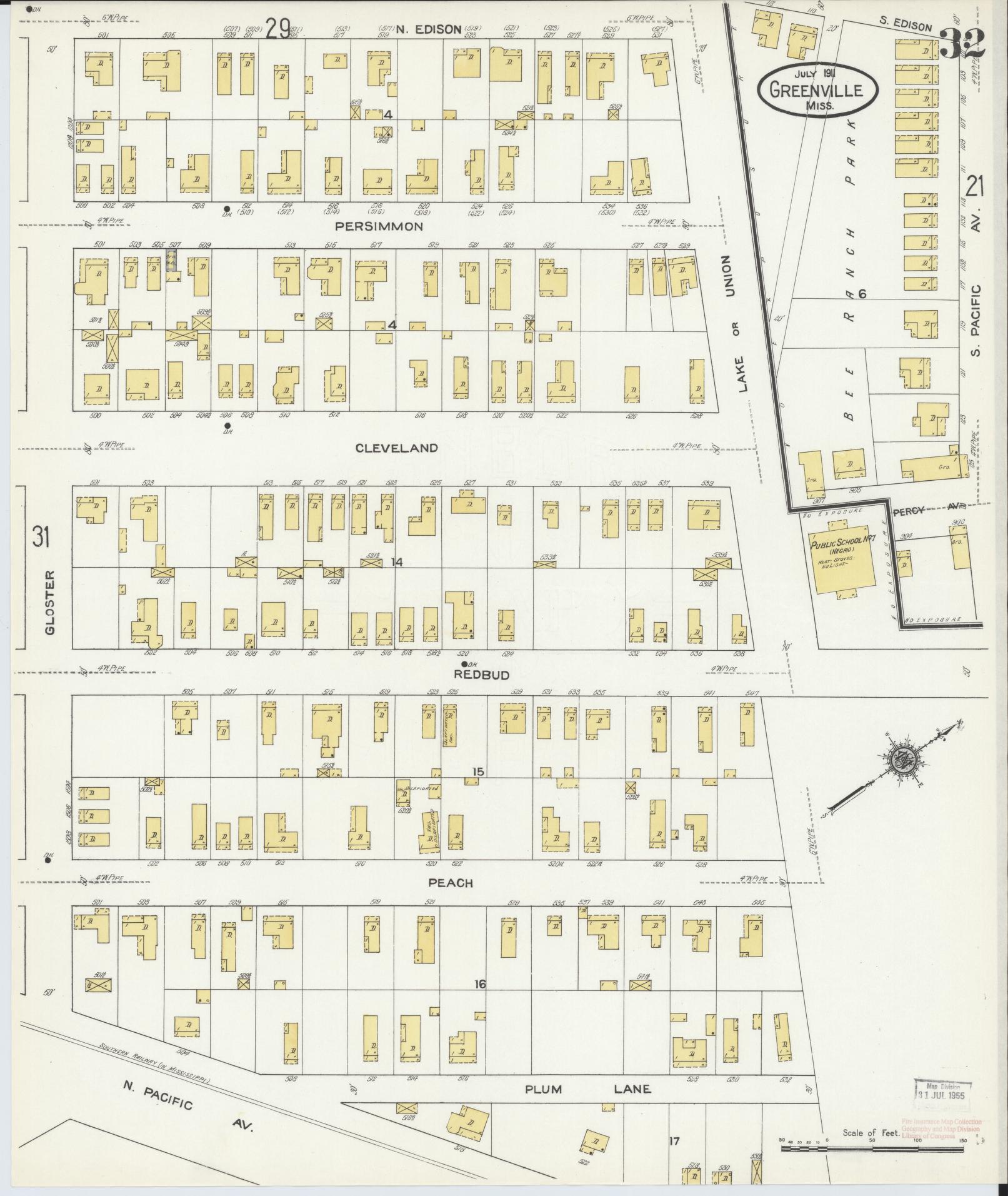 Sanborn Fire Insurance Map from Greenville, Washington County, Mississippi (1911), Sheet #0032 - Complete Map Set gallery image, historic Sanborn map, vintage wall art, Mississippi Mississippi