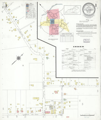 Sanborn Fire Insurance Map from Columbia, Adair County, Kentucky (1941), Sheet #0001 - Complete Map Set gallery image, historic Sanborn map, vintage wall art, Kentucky Kentucky