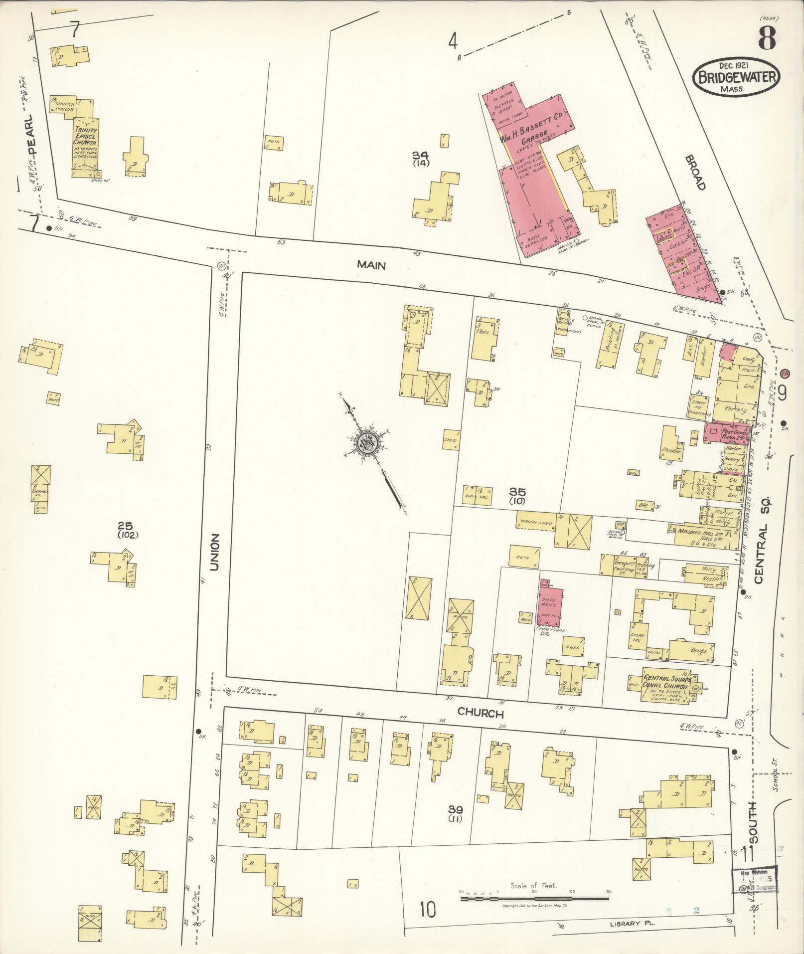 Sanborn Fire Insurance Map from Bridgewater, Plymouth County, Massachusetts (1921), Sheet #0008 - Complete Map Set gallery image, historic Sanborn map, vintage wall art, Massachusetts Massachusetts