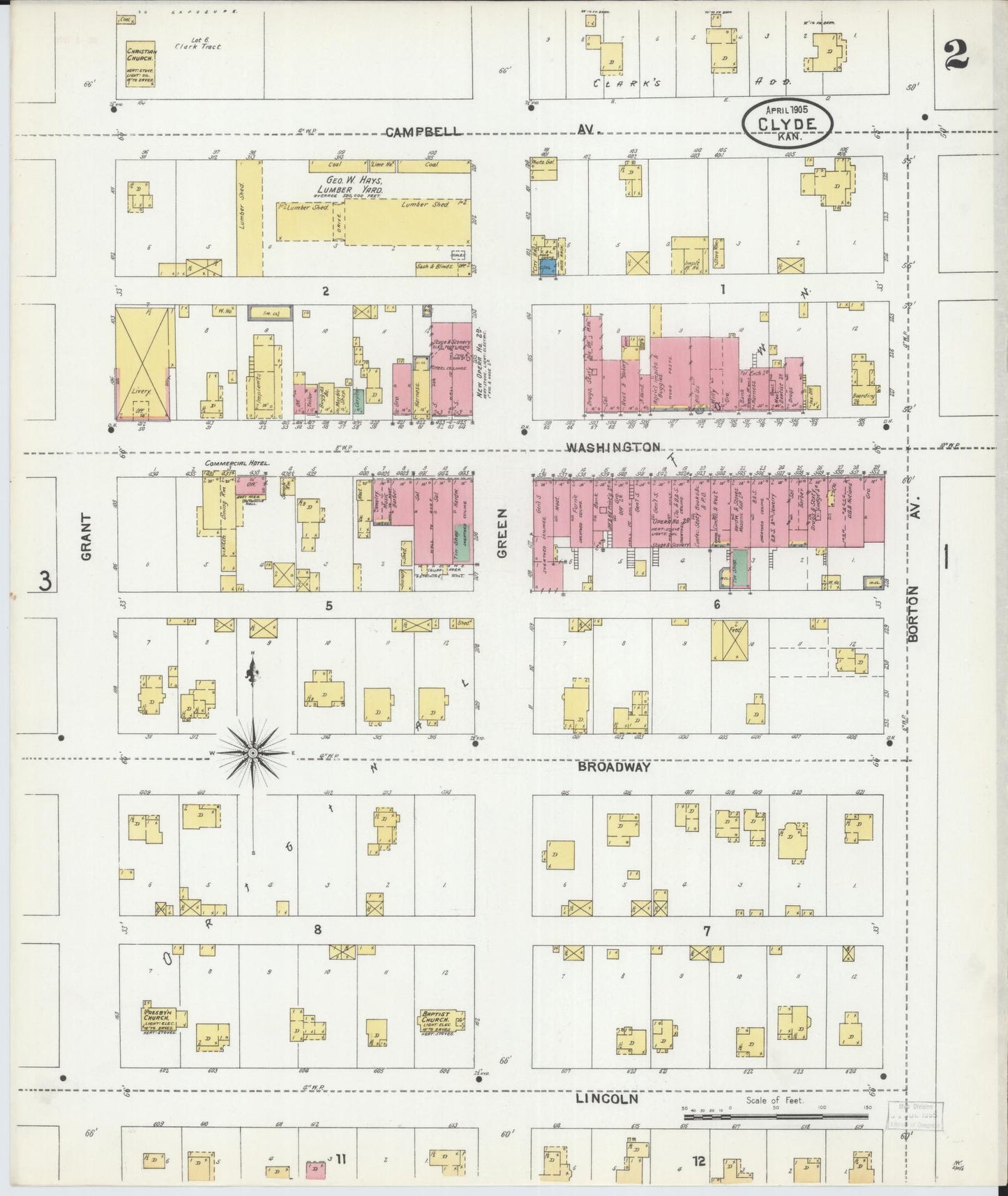 Sanborn Fire Insurance Map from Clyde, Cloud County, Kansas (1905), Sheet #0002 - Historic Sanborn Fire Insurance Map Print, vintage old map wall art, antique decor, genealogy gift, Kansas Kansas map