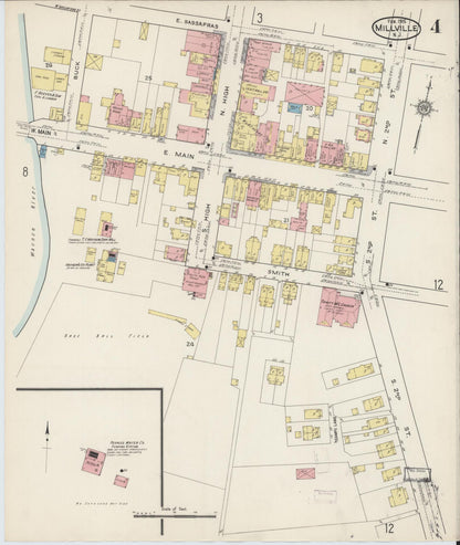 Sanborn Fire Insurance Map from Millville, Cumberland County, New Jersey (1915), Sheet #0004 - Historic Sanborn Fire Insurance Map Print, vintage old map wall art, antique decor, genealogy gift, New Jersey New Jersey map