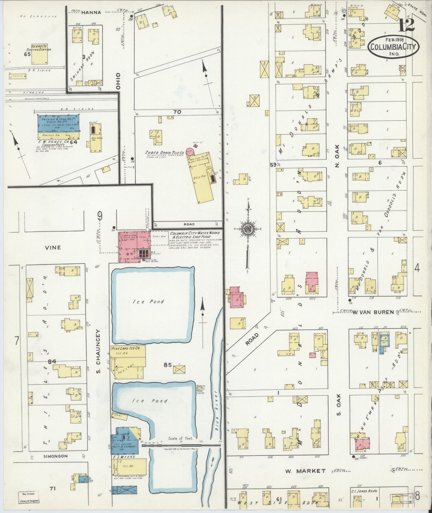 Sanborn Fire Insurance Map from Columbia City, Whitley County, Indiana (1918), Sheet #0012 - Complete Map Set gallery image, historic Sanborn map, vintage wall art, Indiana Indiana