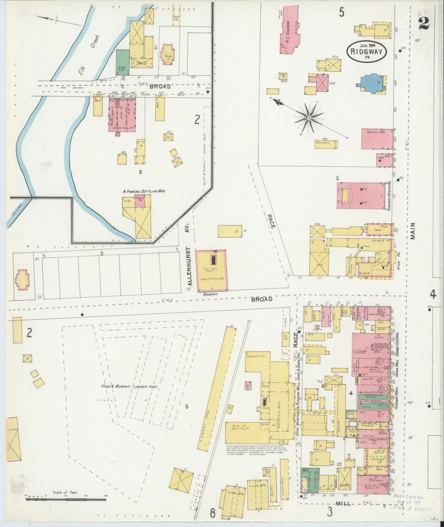 Sanborn Fire Insurance Map from Ridgway, Elk County, Pennsylvania (1904), Sheet #0002 - Complete Map Set gallery image, historic Sanborn map, vintage wall art, Pennsylvania Pennsylvania