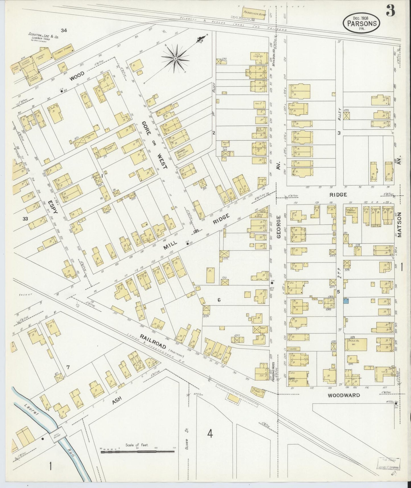 Sanborn Fire Insurance Map from Parsons, Luzerne County, Pennsylvania (1908), Sheet #0003 - Historic Sanborn Fire Insurance Map Print, vintage old map wall art, antique decor, genealogy gift, Pennsylvania Pennsylvania map