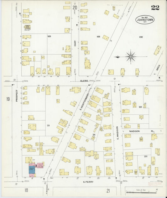 Sanborn Fire Insurance Map from Johnstown, Fulton County, New York (1907), Sheet #0022 - Historic Sanborn Fire Insurance Map Print, vintage old map wall art, antique decor, genealogy gift, New York New York map