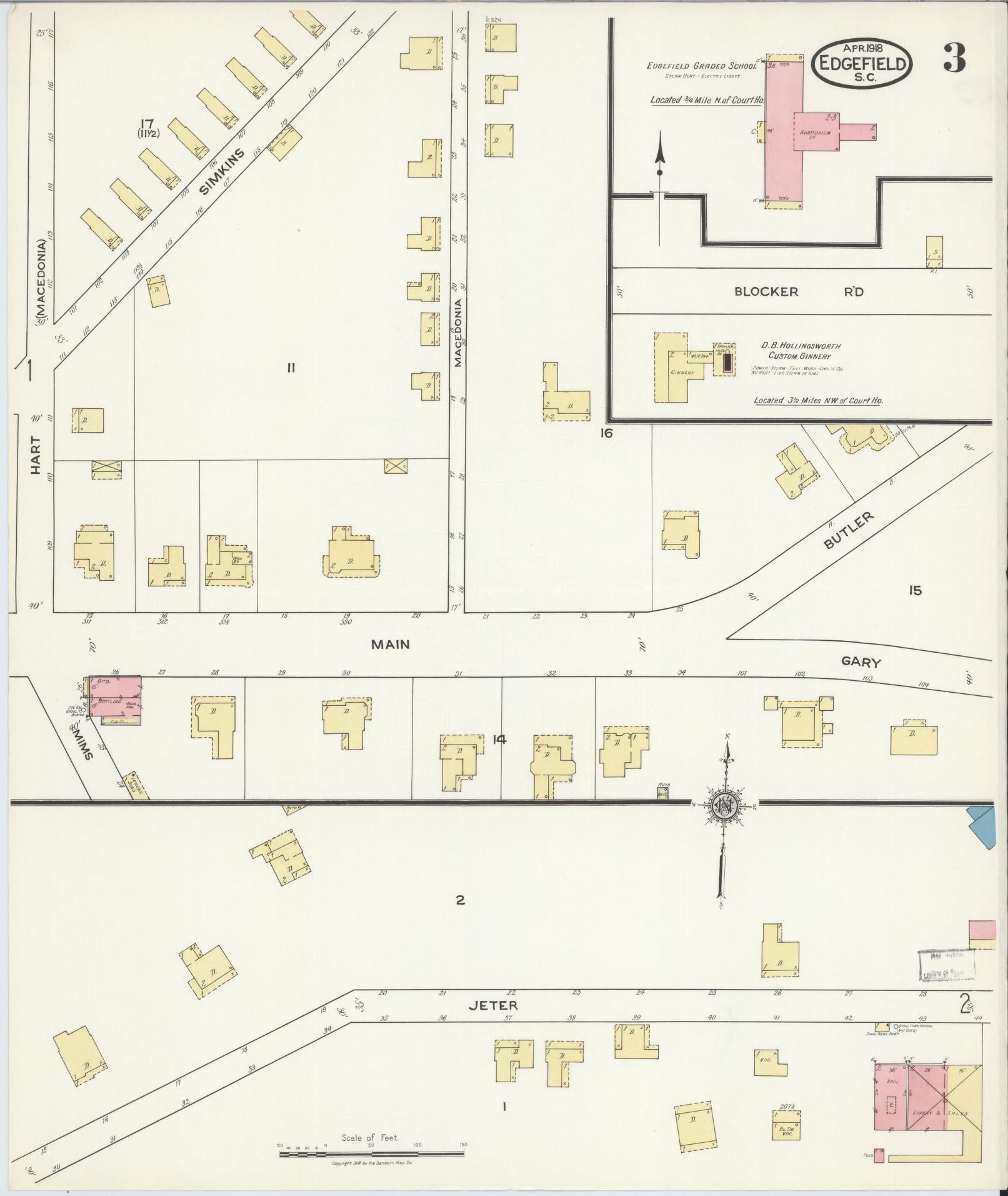 Sanborn Fire Insurance Map from Edgefield, Edgefield County, South Carolina (1918), Sheet #0003 - Complete Map Set gallery image, historic Sanborn map, vintage wall art, South Carolina South Carolina