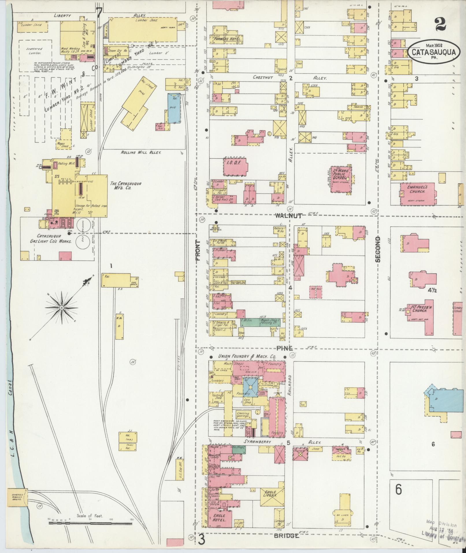 Sanborn Fire Insurance Map from Catasauqua, Lehigh County, Pennsylvania (1902), Sheet #0002 - Historic Sanborn Fire Insurance Map Print, vintage old map wall art, antique decor, genealogy gift, Pennsylvania Pennsylvania map