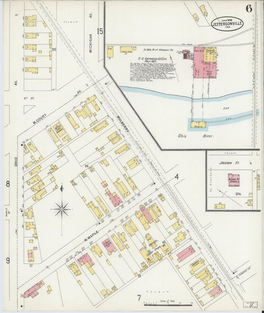 Sanborn Fire Insurance Map from Jeffersonville, Clark County, Indiana (1898), Sheet #0006 - Historic Sanborn Fire Insurance Map Print, vintage old map wall art, antique decor, genealogy gift, Indiana Indiana map