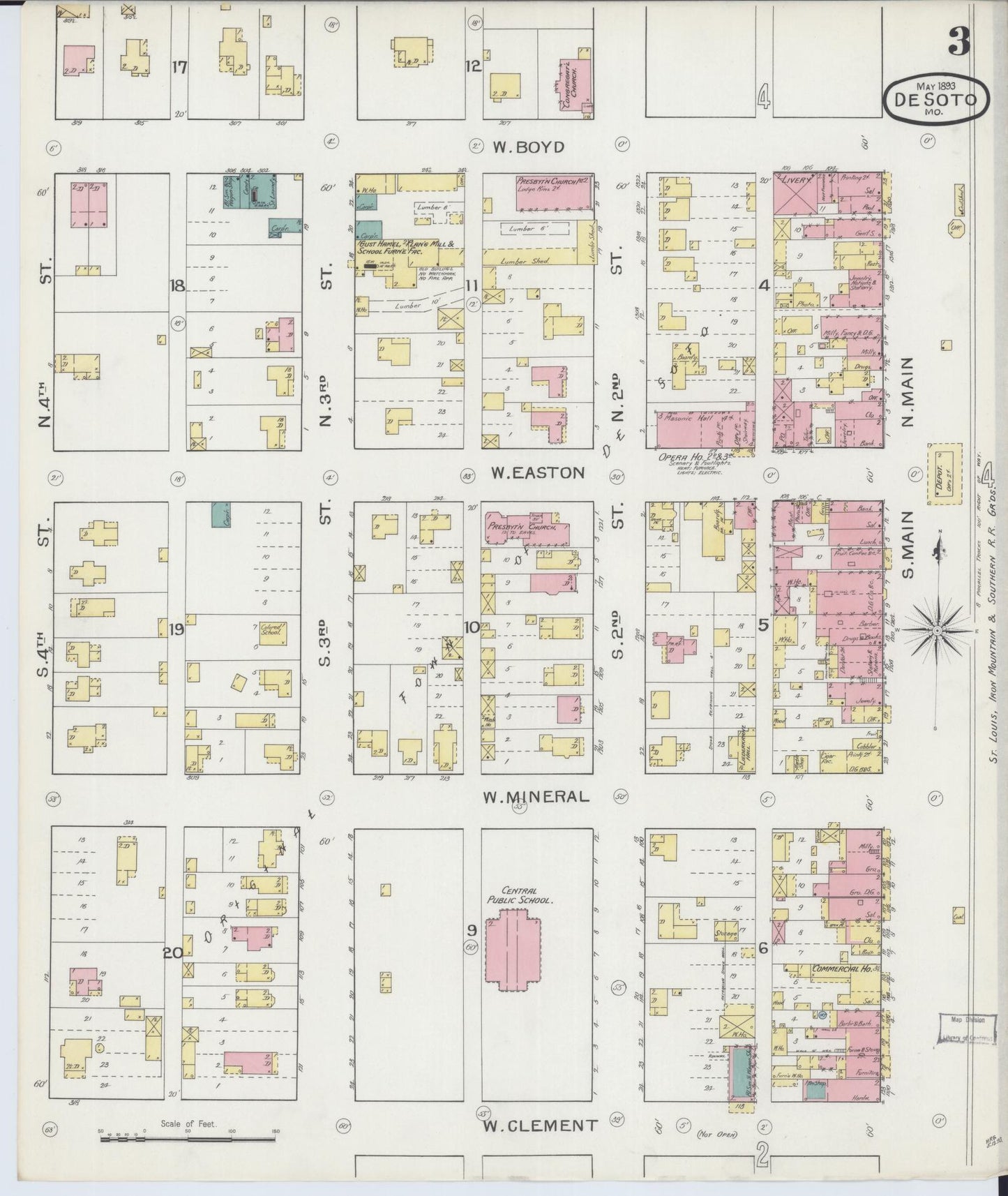 Sanborn Fire Insurance Map from De Soto, Jefferson County, Missouri (1893), Sheet #0003 - Complete Map Set gallery image, historic Sanborn map, vintage wall art, Missouri Missouri