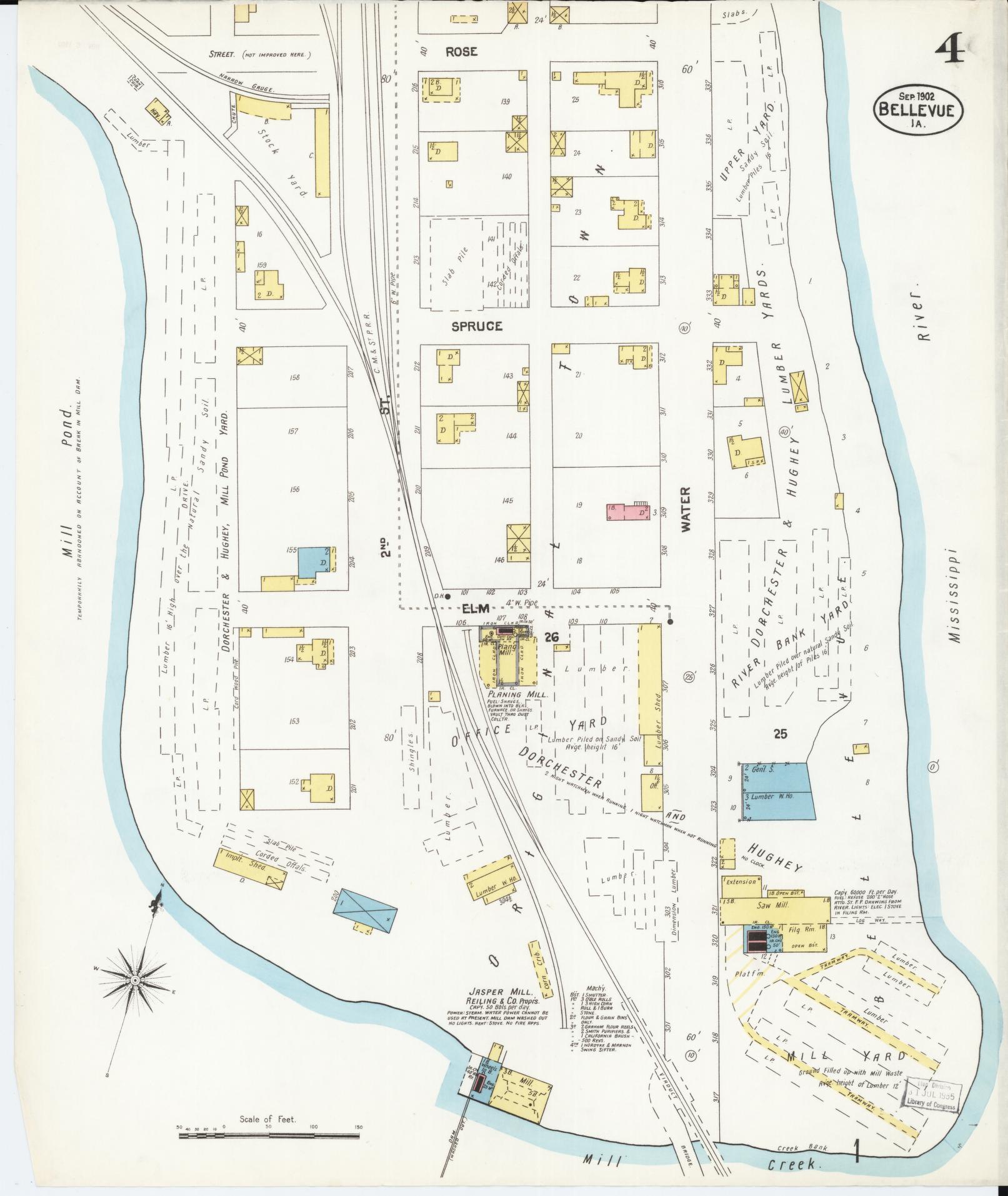 Sanborn Fire Insurance Map from Bellevue, Jackson County, Iowa (1902), Sheet #0004 - Historic Sanborn Fire Insurance Map Print, vintage old map wall art