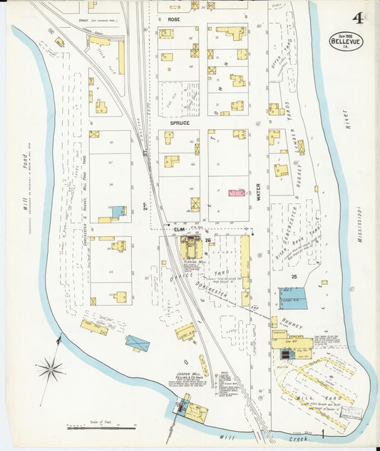 Sanborn Fire Insurance Map from Bellevue, Jackson County, Iowa (1902), Sheet #0004 - Historic Sanborn Fire Insurance Map Print, vintage old map wall art