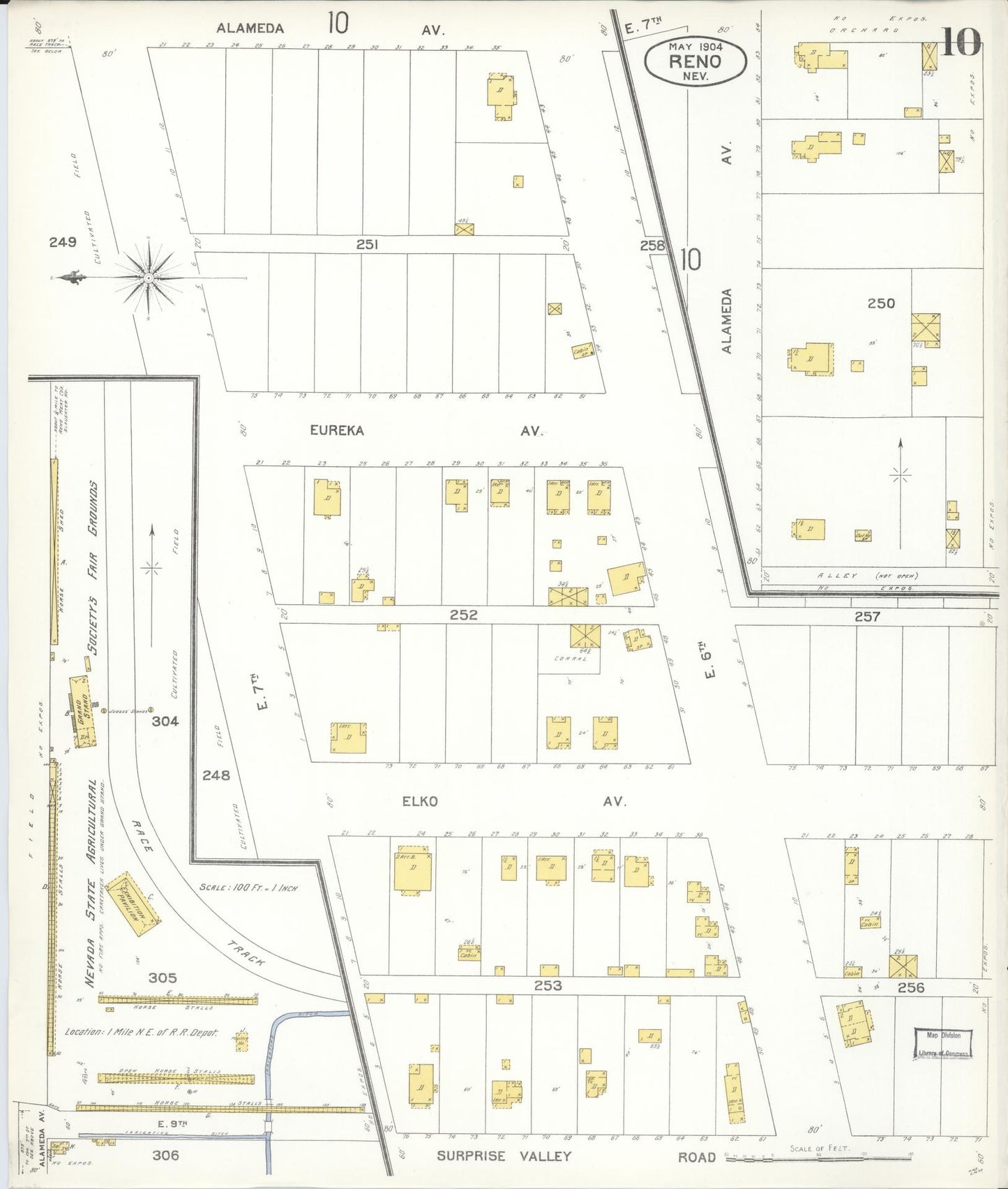 Sanborn Fire Insurance Map from Reno, Washoe County, Nevada (1904), Sheet #0010 - Complete Map Set gallery image, historic Sanborn map, vintage wall art, Nevada Nevada