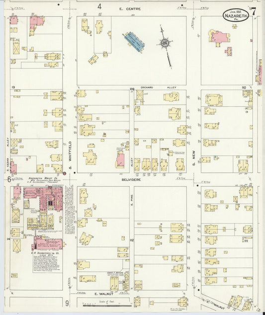 Sanborn Fire Insurance Map from Nazareth, Northampton County, Pennsylvania (1912), Sheet #0007 - Historic Sanborn Fire Insurance Map Print, vintage old map wall art, antique decor, genealogy gift, Pennsylvania Pennsylvania map