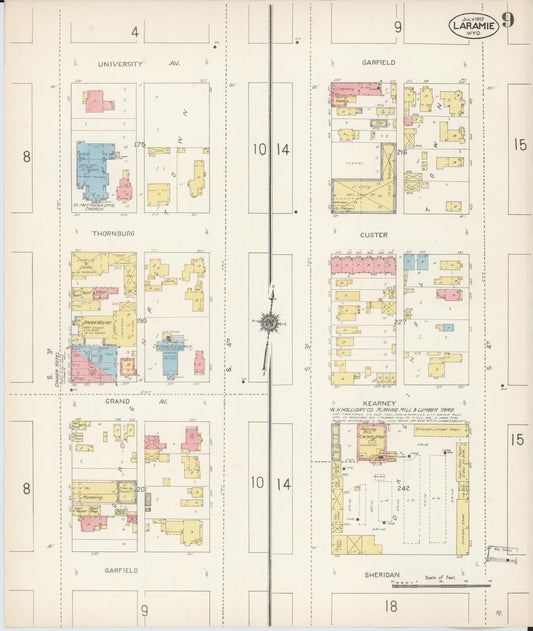 Sanborn Fire Insurance Map from Laramie, Albany County, Wyoming (1912), Sheet #0009 - Historic Sanborn Fire Insurance Map Print, vintage old map wall art, antique decor, genealogy gift, Wyoming Wyoming map