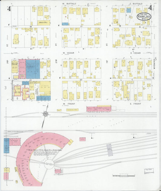 Sanborn Fire Insurance Map from Rawlins, Carbon County, Wyoming (1931), Sheet #0004 - Historic Sanborn Fire Insurance Map Print, vintage old map wall art, antique decor, genealogy gift, Wyoming Wyoming map