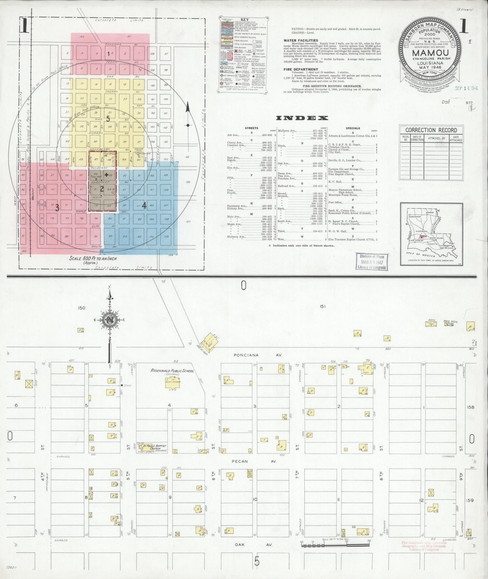 Sanborn Fire Insurance Map from Mamou, Evangeline Parish, Louisiana (1946), Sheet #0001 - Complete Map Set gallery image, historic Sanborn map, vintage wall art, Louisiana Louisiana