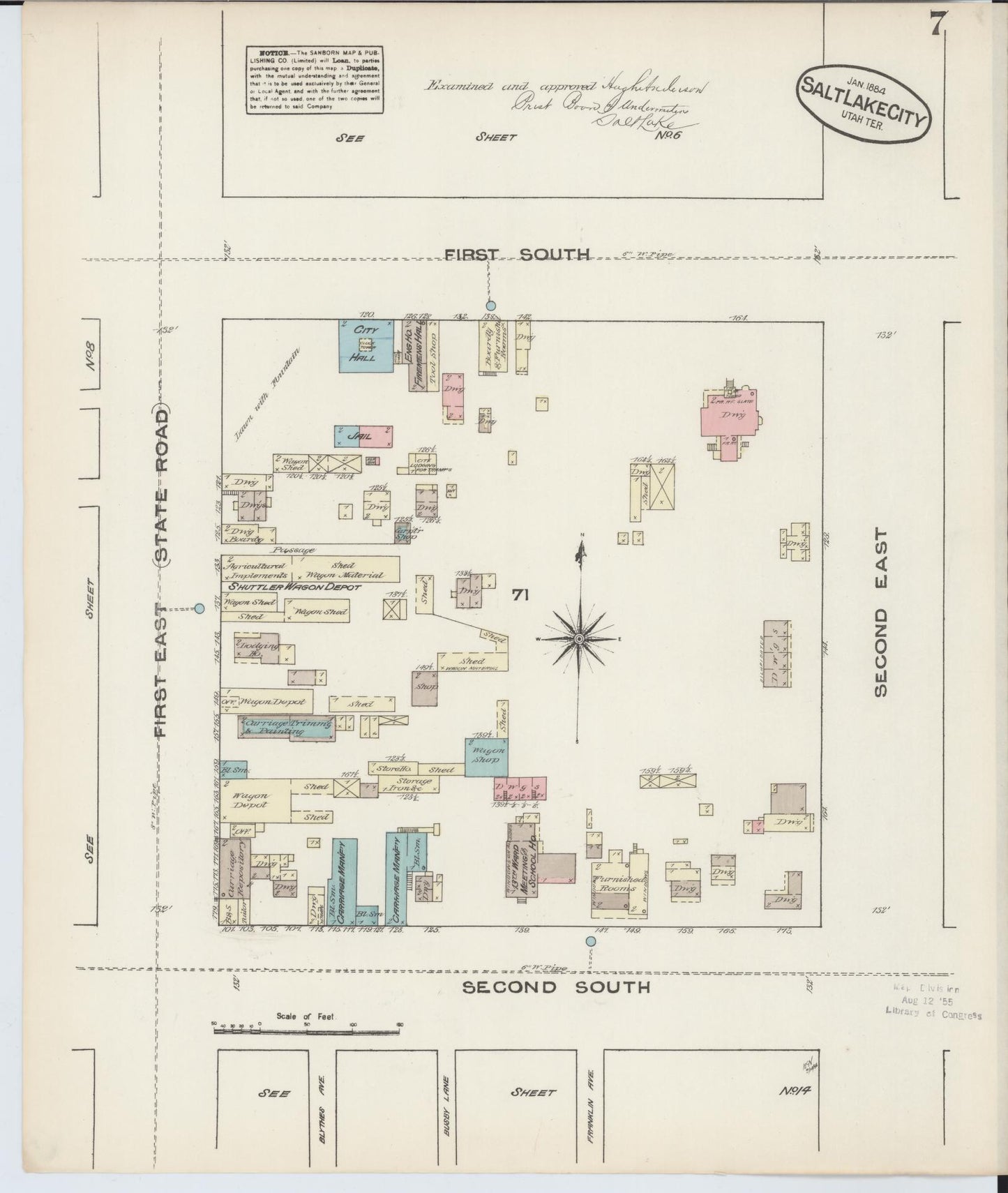 Sanborn Fire Insurance Map from Salt Lake City, Salt Lake County, Utah (1884), Sheet #0007 - Complete Map Set gallery image, historic Sanborn map, vintage wall art, Utah Utah