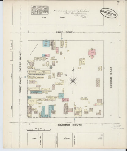 Sanborn Fire Insurance Map from Salt Lake City, Salt Lake County, Utah (1884), Sheet #0007 - Complete Map Set gallery image, historic Sanborn map, vintage wall art, Utah Utah
