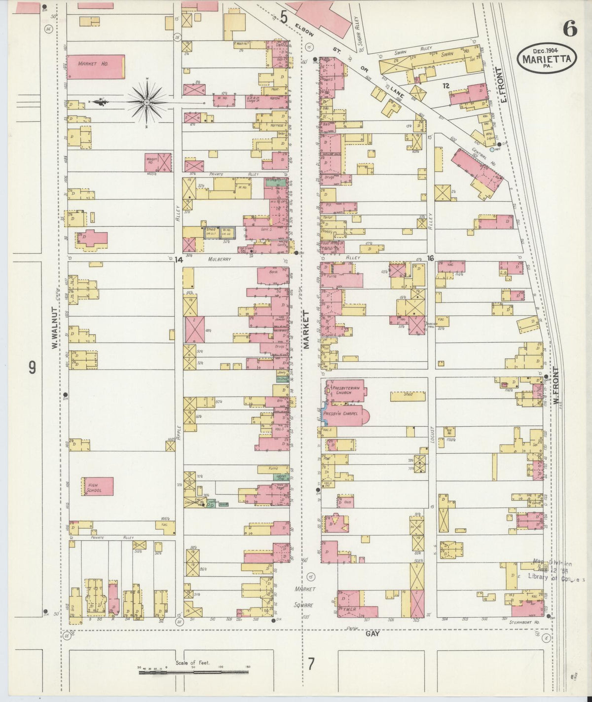 Sanborn Fire Insurance Map from Marietta, Lancaster County, Pennsylvania (1904), Sheet #0006 - Historic Sanborn Fire Insurance Map Print, vintage old map wall art, antique decor, genealogy gift, Pennsylvania Pennsylvania map