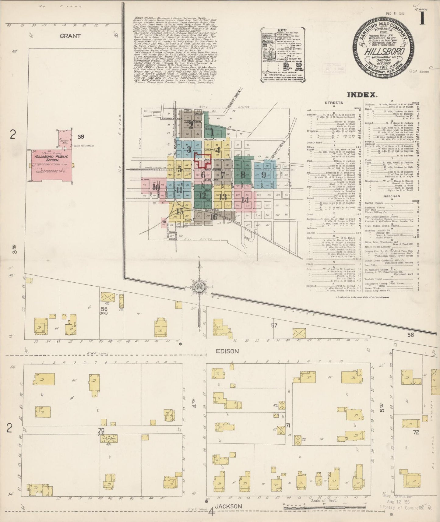 Sanborn Fire Insurance Map from Hillsboro, Washington County, Oregon (1912), Sheet #0001 - Complete Map Set gallery image, historic Sanborn map, vintage wall art, Oregon Oregon