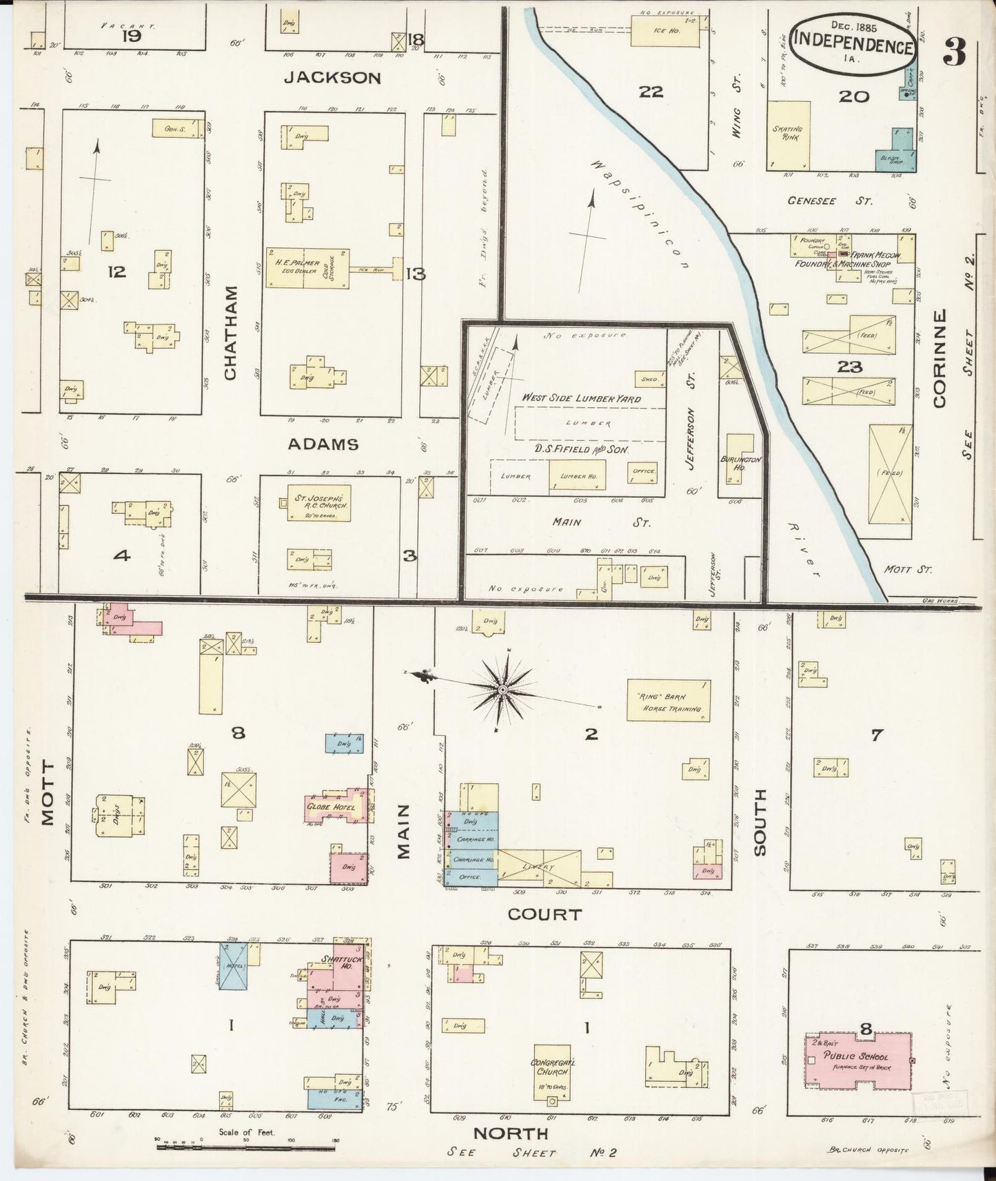 Sanborn Fire Insurance Map from Independence, Buchanan County, Iowa (1885), Sheet #0003 - Historic Sanborn Fire Insurance Map Print, vintage old map wall art