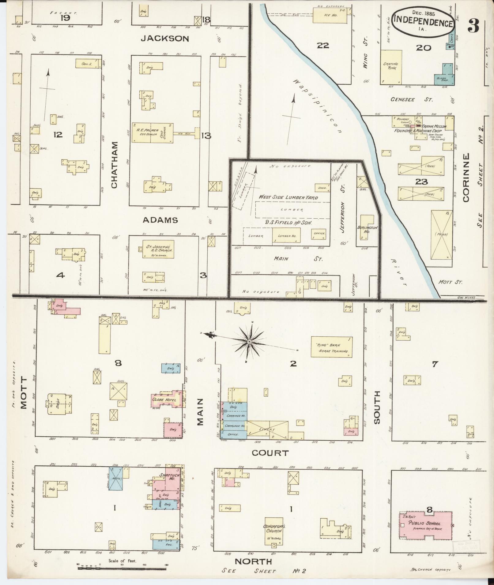 Sanborn Fire Insurance Map from Independence, Buchanan County, Iowa (1885), Sheet #0003 - Historic Sanborn Fire Insurance Map Print, vintage old map wall art