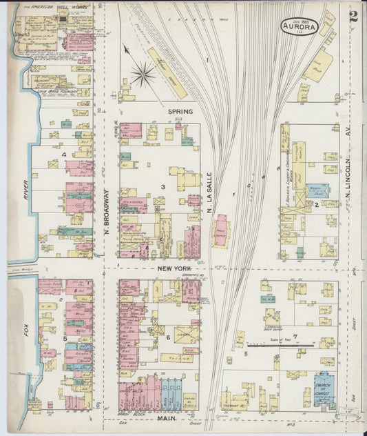 Sanborn Fire Insurance Map from Aurora, Kane County, Illinois (1888), Sheet #0002 - Historic Sanborn Fire Insurance Map Print, vintage old map wall art, antique decor, genealogy gift, Illinois Illinois map