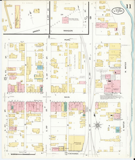Sanborn Fire Insurance Map from Lyons, Clinton County, Iowa (1909), Sheet #0011 - Historic Sanborn Fire Insurance Map Print, vintage old map wall art