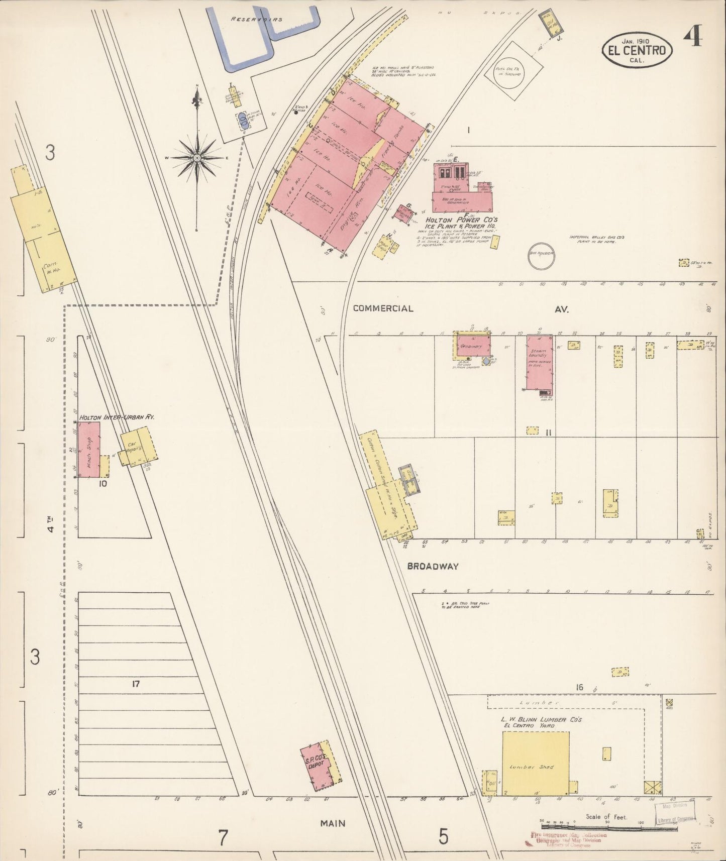 Sanborn Fire Insurance Map from El Centro, Imperial County, California (1910), Sheet #0004 - Historic Sanborn Fire Insurance Map Print, vintage old map wall art, antique decor, genealogy gift, California California map