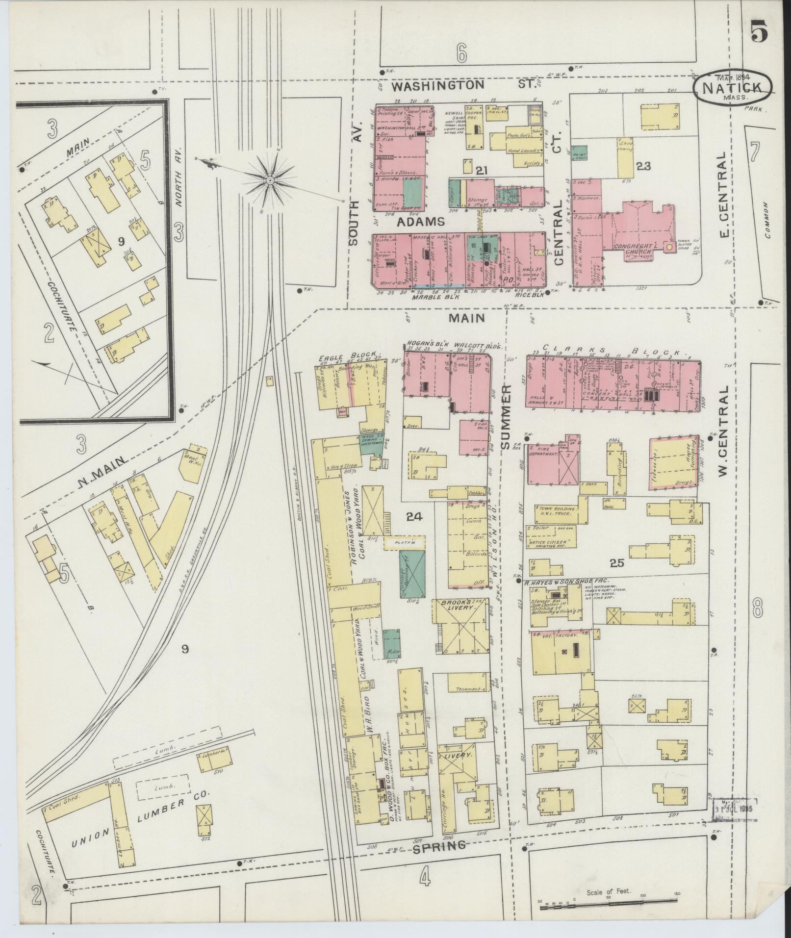Sanborn Fire Insurance Map from Natick, Middlesex County, Massachusetts (1894), Sheet #0005 - Complete Map Set gallery image, historic Sanborn map, vintage wall art, Massachusetts Massachusetts