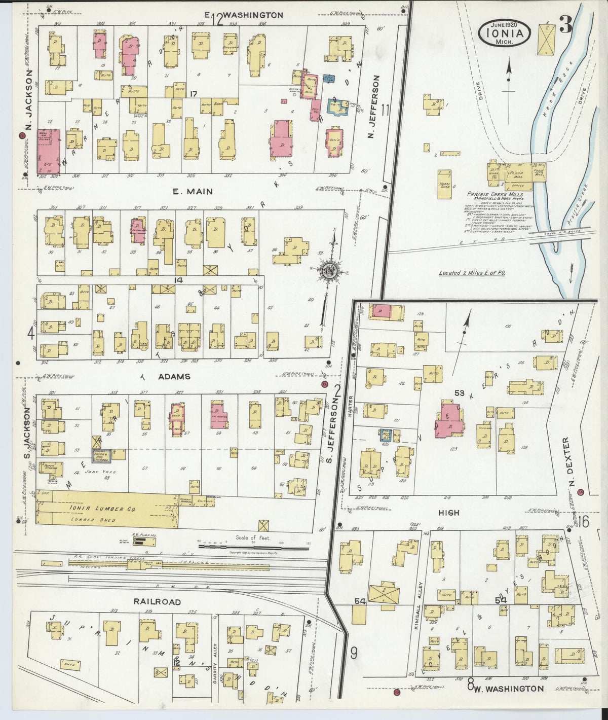 Sanborn Fire Insurance Map from Ionia, Ionia County, Michigan (1920), Sheet #0003 - Historic Sanborn Fire Insurance Map Print, vintage old map wall art, antique decor, genealogy gift, Michigan Michigan map