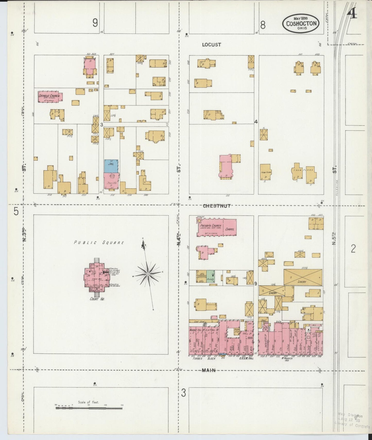 Sanborn Fire Insurance Map from Coshocton, Coshocton County, Ohio (1899), Sheet #0004 - Historic Sanborn Fire Insurance Map Print, vintage old map wall art, antique decor, genealogy gift, Ohio Ohio map