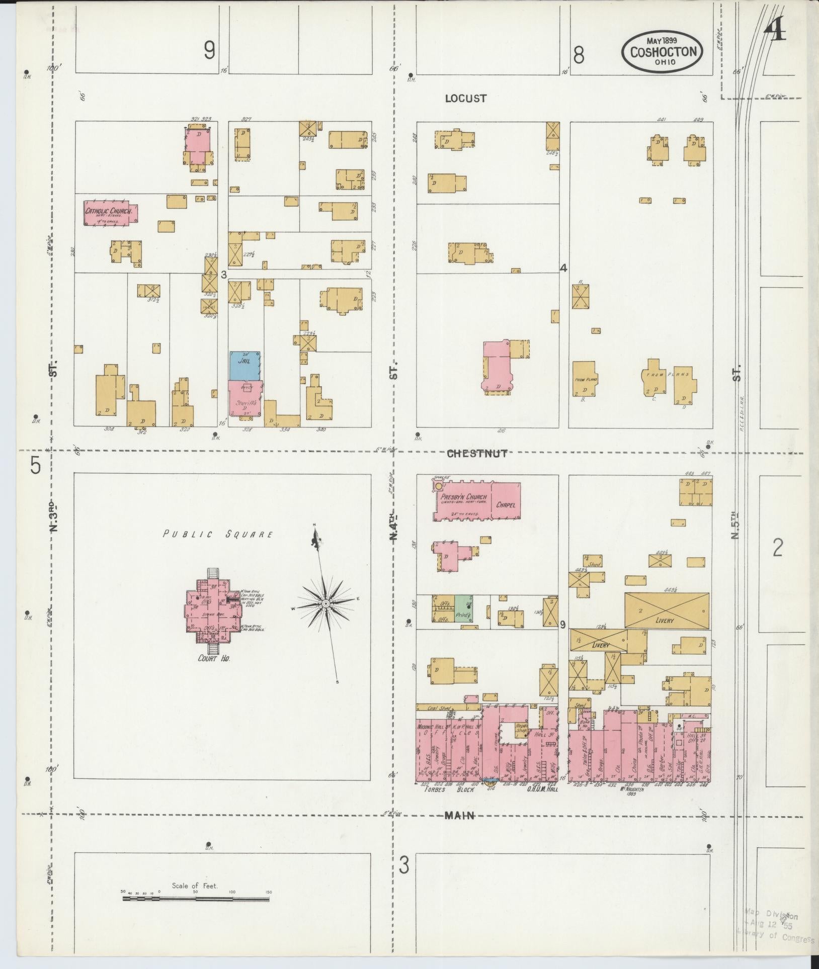 Sanborn Fire Insurance Map from Coshocton, Coshocton County, Ohio (1899), Sheet #0004 - Historic Sanborn Fire Insurance Map Print, vintage old map wall art, antique decor, genealogy gift, Ohio Ohio map