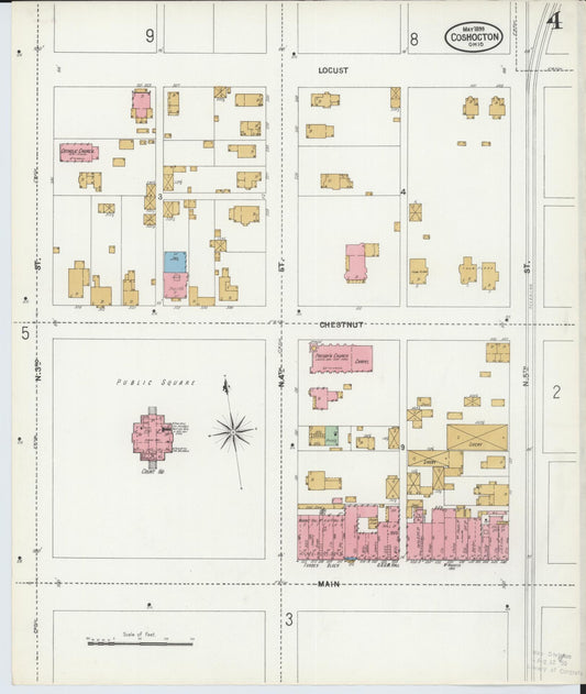 Sanborn Fire Insurance Map from Coshocton, Coshocton County, Ohio (1899), Sheet #0004 - Historic Sanborn Fire Insurance Map Print, vintage old map wall art, antique decor, genealogy gift, Ohio Ohio map