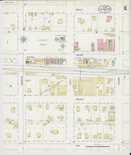 Sanborn Fire Insurance Map from Fairbury, Livingston County, Illinois (1898), Sheet #0002 - Historic Sanborn Fire Insurance Map Print, vintage old map wall art, antique decor, genealogy gift, Illinois Illinois map