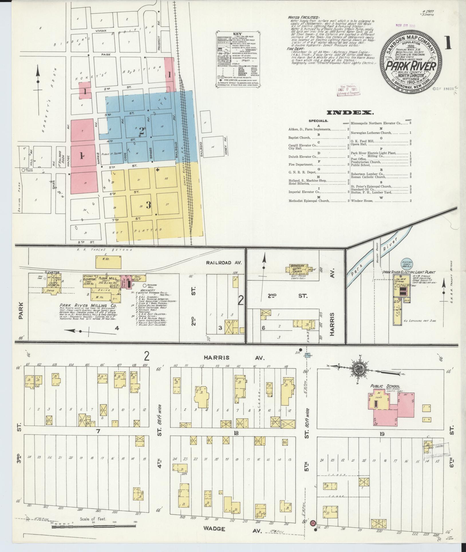 Sanborn Fire Insurance Map from Park River, Walsh County, North Dakota (1910), Sheet #0001 - Historic Sanborn Fire Insurance Map Print, vintage old map wall art, antique decor, genealogy gift, North Dakota North Dakota map