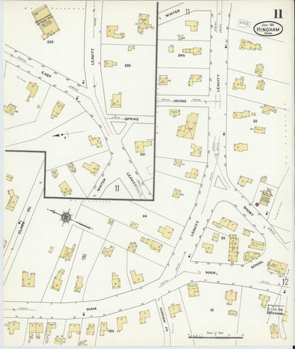 Sanborn Fire Insurance Map from Hingham, Plymouth County, Massachusetts (1911), Sheet #0011 - Historic Sanborn Fire Insurance Map Print, vintage old map wall art, antique decor, genealogy gift, Massachusetts Massachusetts map