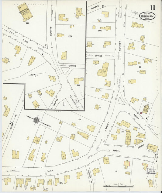 Sanborn Fire Insurance Map from Hingham, Plymouth County, Massachusetts (1911), Sheet #0011 - Historic Sanborn Fire Insurance Map Print, vintage old map wall art, antique decor, genealogy gift, Massachusetts Massachusetts map