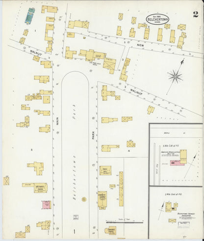 Sanborn Fire Insurance Map from Belchertown, Hampshire County, Massachusetts (1905), Sheet #0002 - Historic Sanborn Fire Insurance Map Print, vintage old map wall art, antique decor, genealogy gift, Massachusetts Massachusetts map