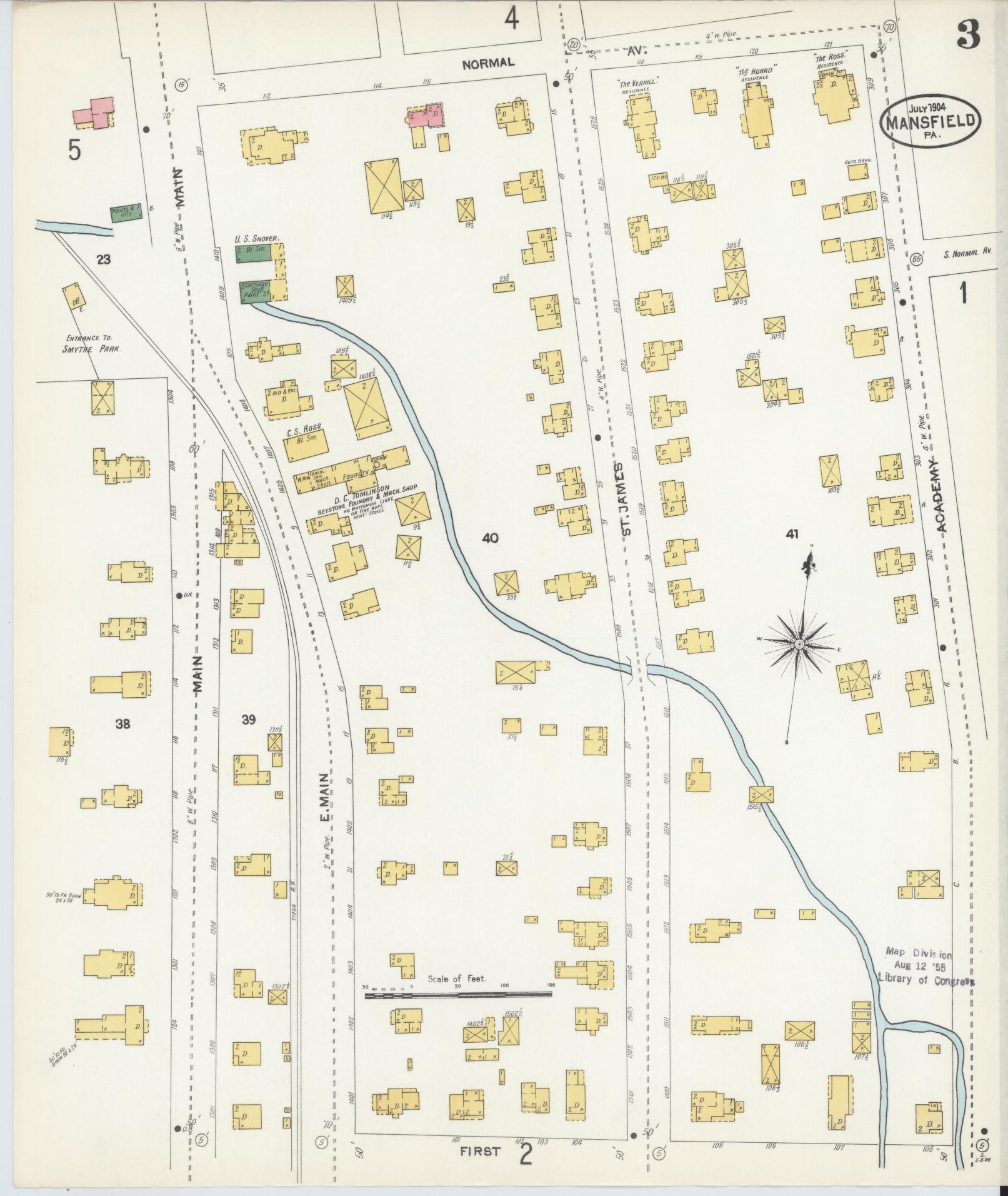 Sanborn Fire Insurance Map from Mansfield, Tioga County, Pennsylvania (1904), Sheet #0003 - Complete Map Set gallery image, historic Sanborn map, vintage wall art, Pennsylvania Pennsylvania