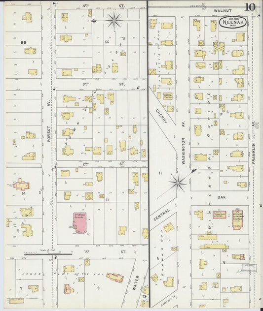 Sanborn Fire Insurance Map from Neenah, Winnebago County, Wisconsin (1895), Sheet #0010 - Historic Sanborn Fire Insurance Map Print, vintage old map wall art, antique decor, genealogy gift, Wisconsin Wisconsin map
