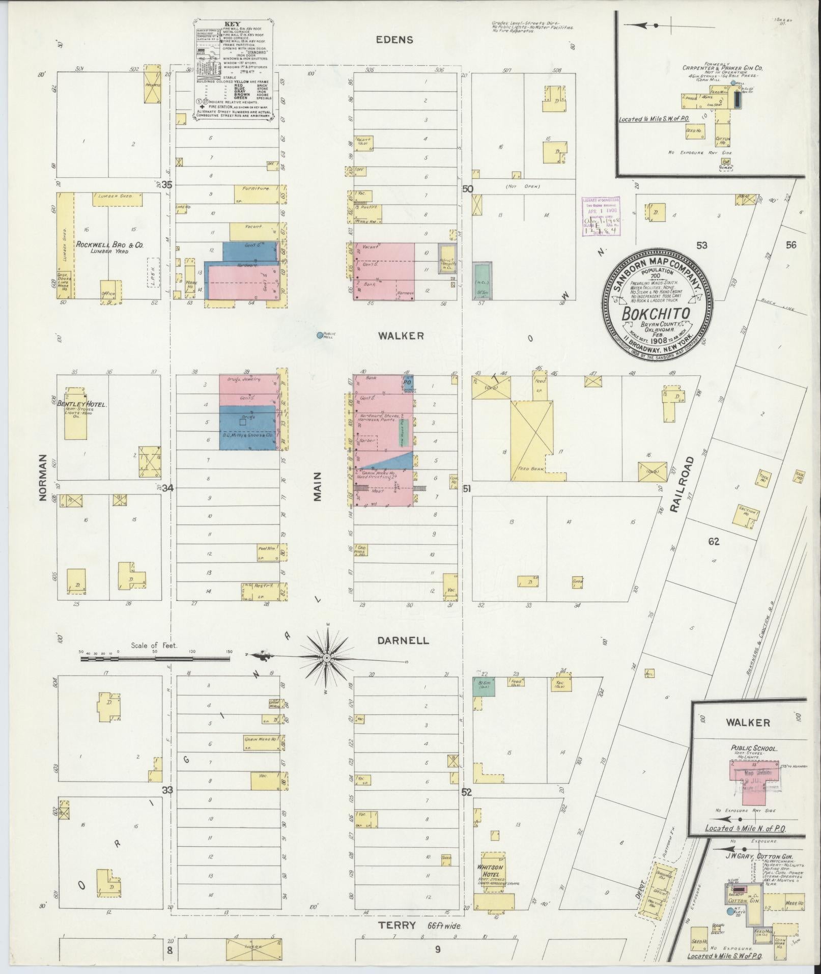 Sanborn Fire Insurance Map from Bokchito, Bryan County, Oklahoma (1908), Sheet #0001 - Historic Sanborn Fire Insurance Map Print, vintage old map wall art, antique decor, genealogy gift, Oklahoma Oklahoma map