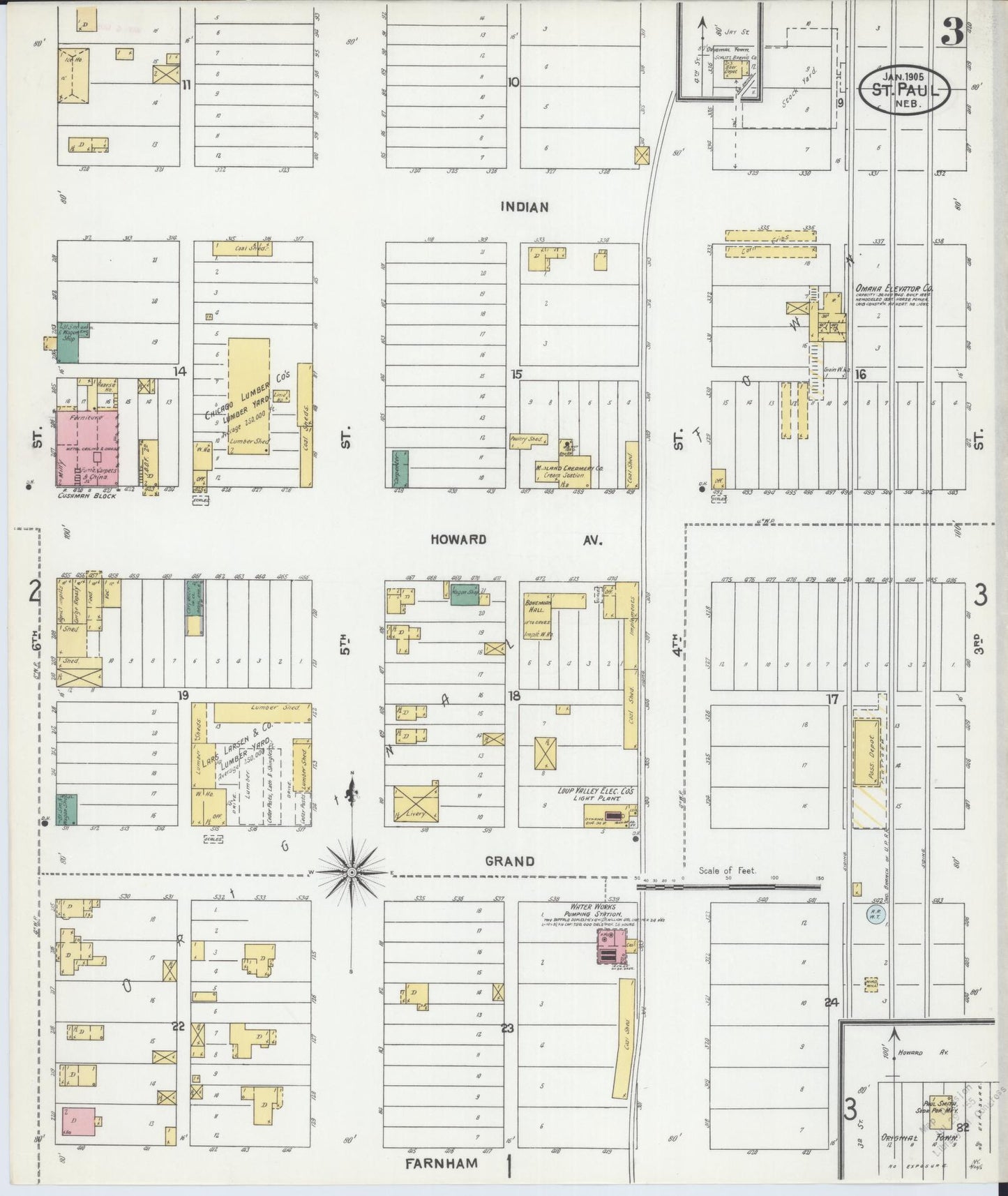 Sanborn Fire Insurance Map from Saint Paul, Howard County, Nebraska (1905), Sheet #0003 - Complete Map Set gallery image, historic Sanborn map, vintage wall art, Nebraska Nebraska