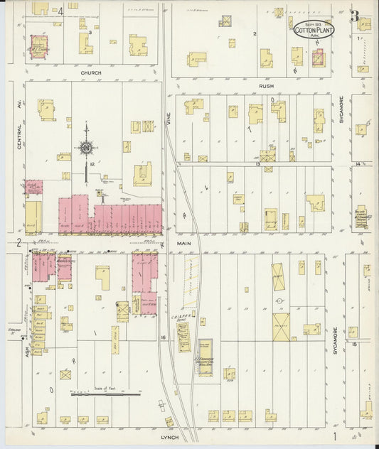 Sanborn Fire Insurance Map from Cotton Plant, Woodruff County, Arkansas (1913), Sheet #0003 - Historic Sanborn Fire Insurance Map Print, vintage old map wall art, antique decor, genealogy gift, Arkansas Arkansas map