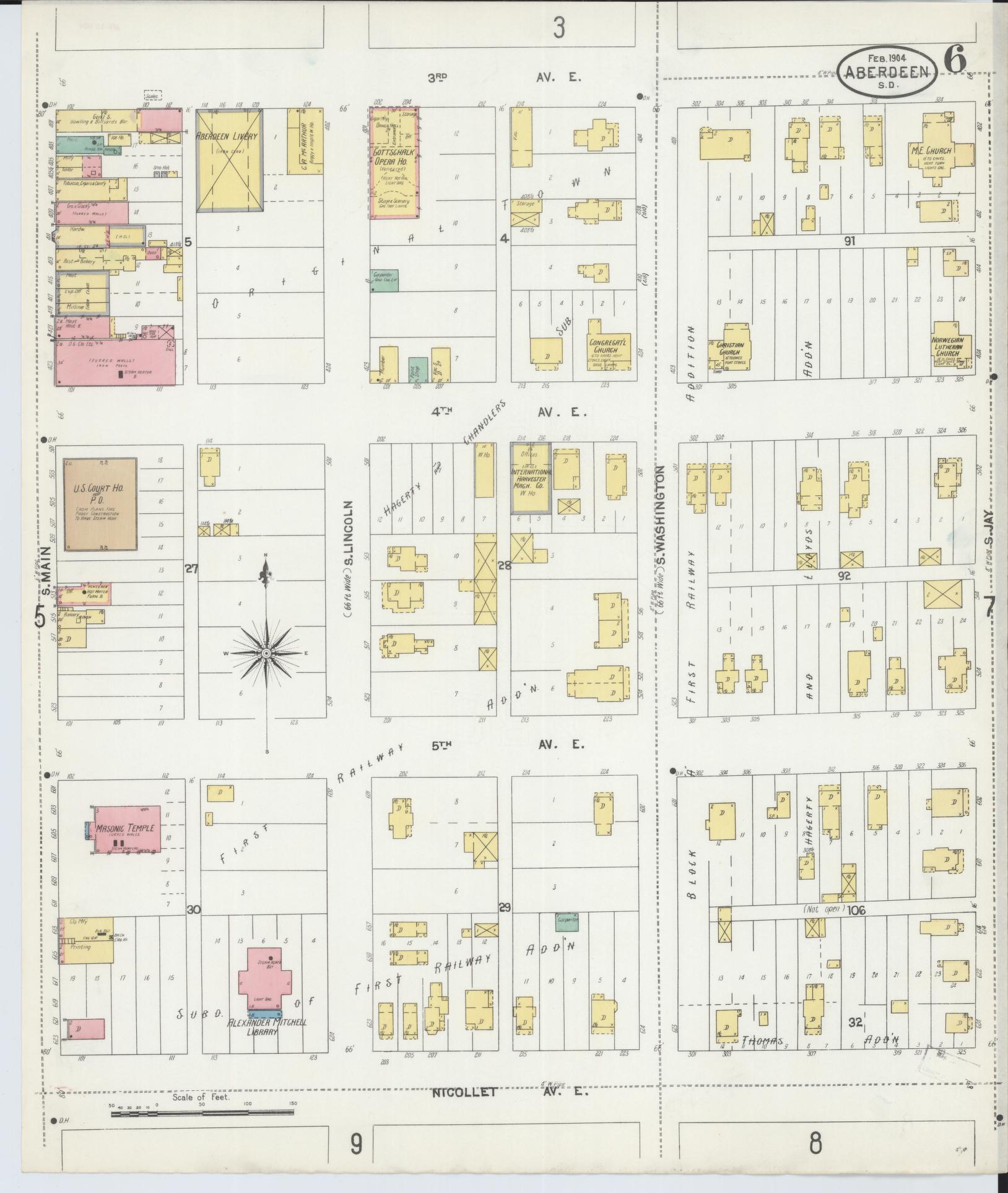 Sanborn Fire Insurance Map from Aberdeen, Brown County, South Dakota (1904), Sheet #0006 - Complete Map Set gallery image, historic Sanborn map, vintage wall art, South Dakota South Dakota