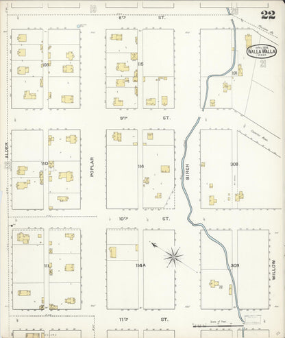 Sanborn Fire Insurance Map from Walla Walla, Walla Walla County, Washington (1894), Sheet #0022 - Complete Map Set gallery image, historic Sanborn map, vintage wall art, Washington Washington