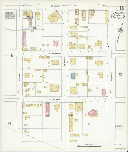 Sanborn Fire Insurance Map from Gonzales, Gonzales County, Texas (1912), Sheet #0011 - Complete Map Set gallery image, historic Sanborn map, vintage wall art, Texas Texas